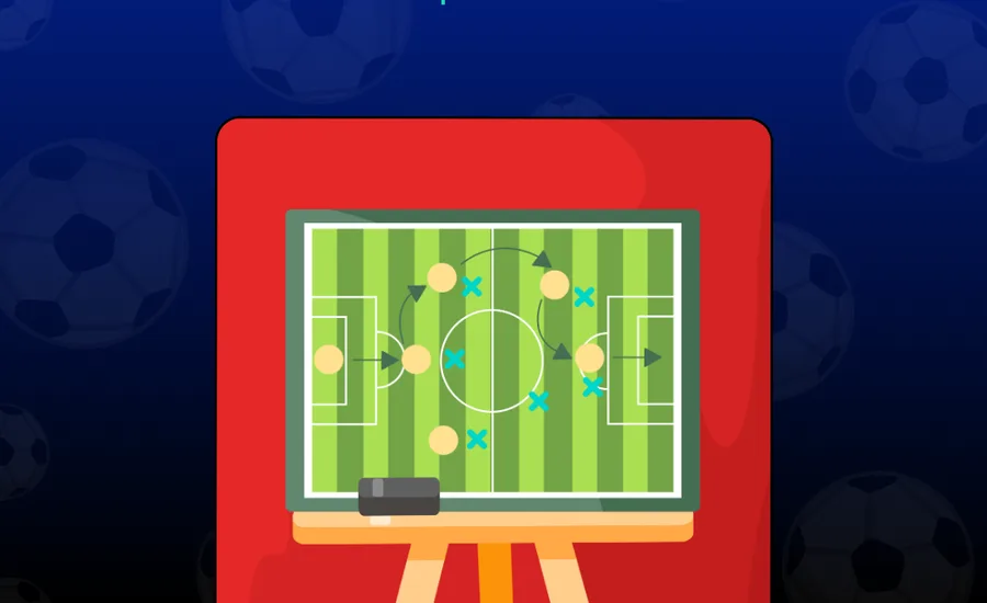 Campaign illustration of a football tactics board on a red card
