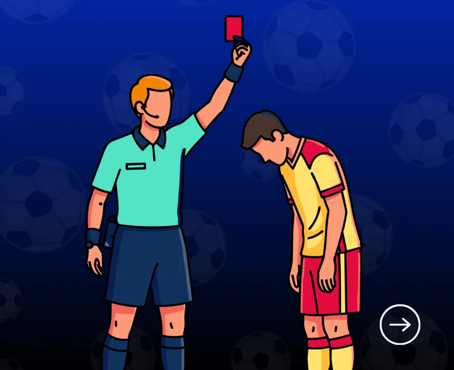 Campaign illustration of a referee showing a red card to a player with his head down